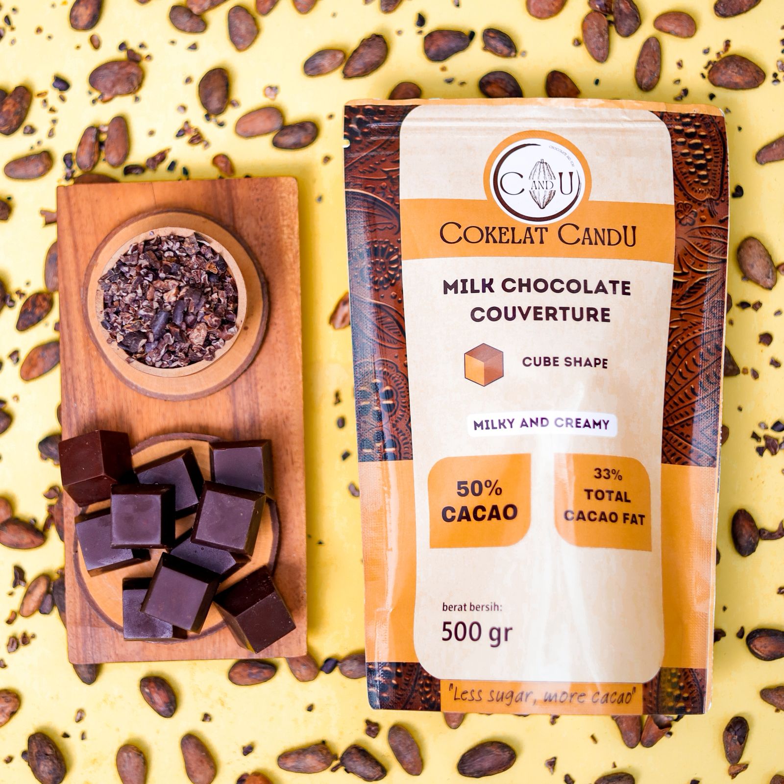 cokelat candu milk chocolate couverture 50% cacao – cube shape – 500gr