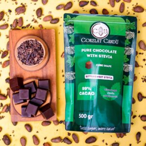 cokelat candu pure chocolate 99.9% cacao with stevia – cube shape – 500gr